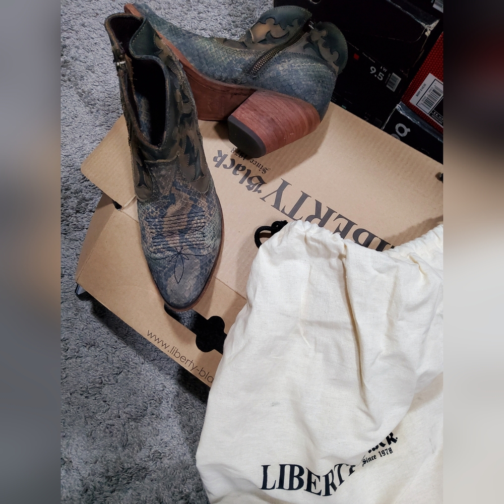 liberty Distressed Green and Brown Western Ankle Boots